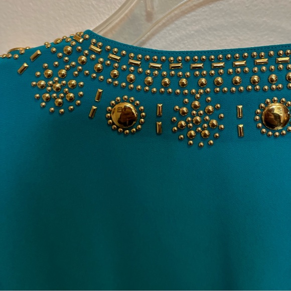 🟡MICHAEL KORS LOVED AUTHENTIC TEAL EMBELLISHED TUNIC V-NECK EMBELLISHED BLOUSE - Picture 10 of 14